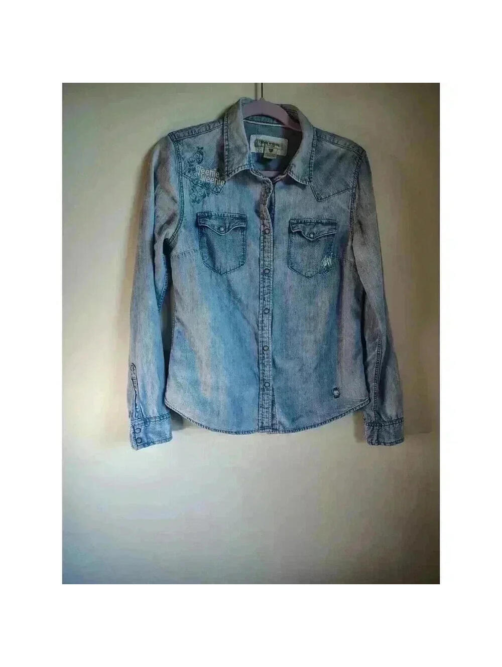 All That Bear Girls Size L .Womens size XS. Denim button up western blouse.